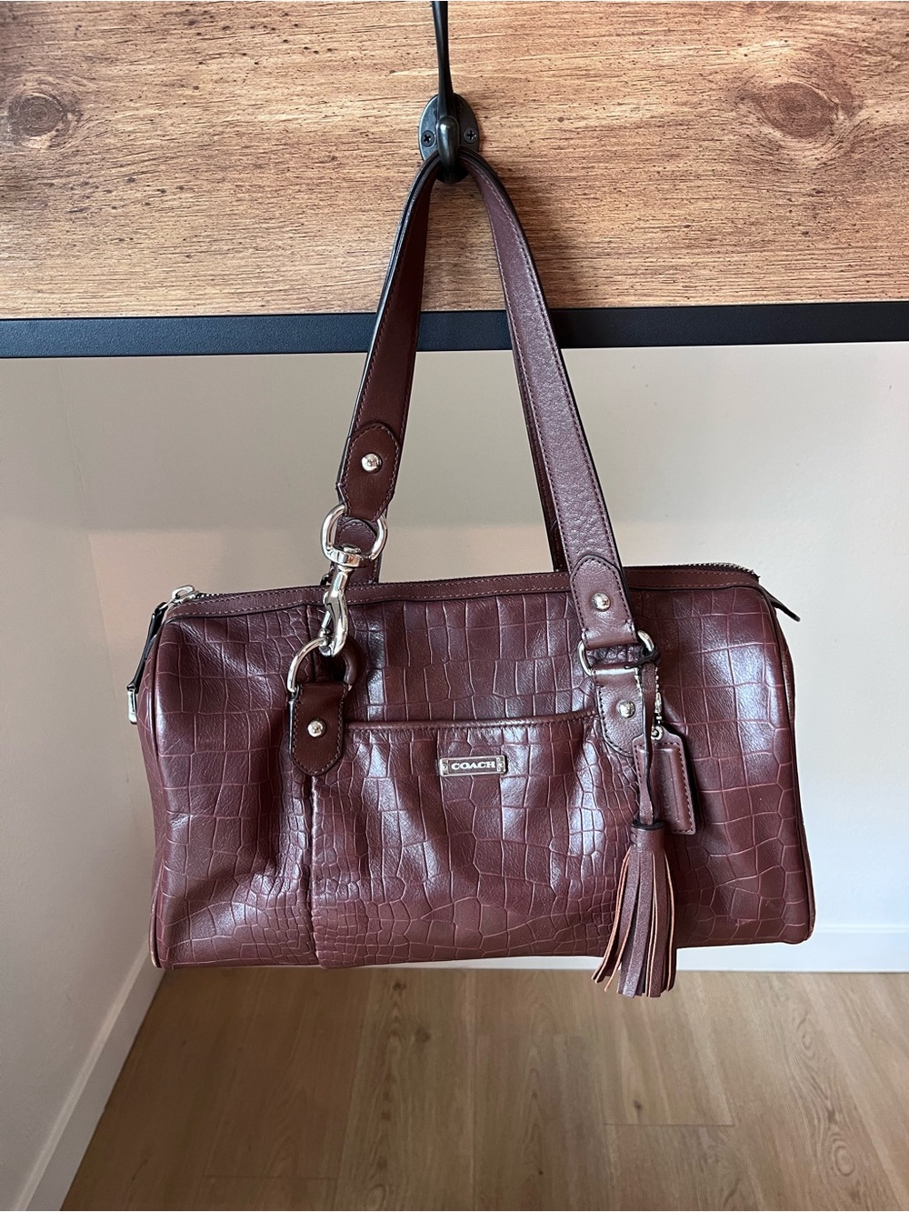 Coach Croc Embossed Brown Leather Avery Satchel